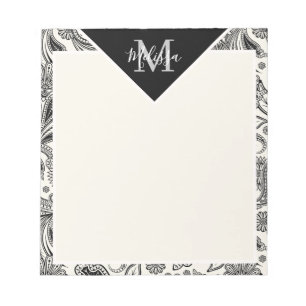 Bloco De Notas Paisley preto e branco