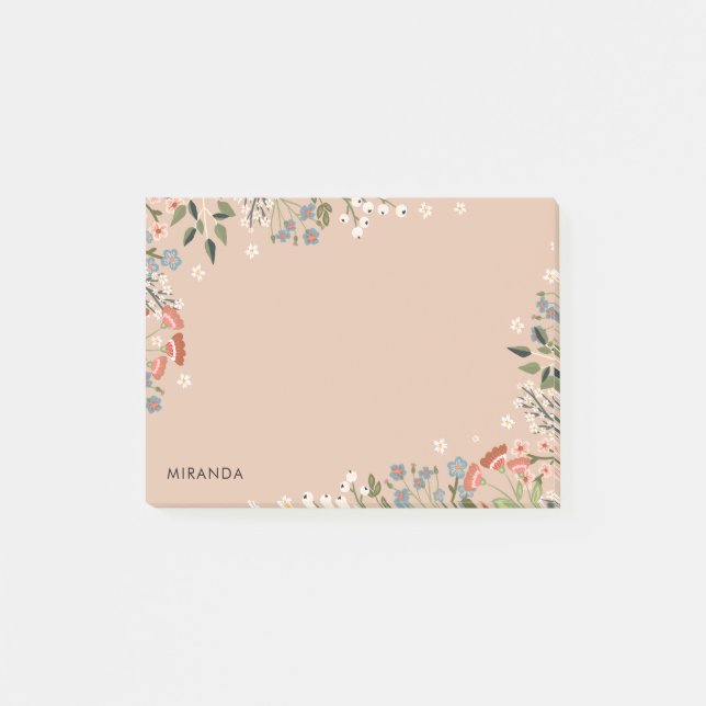 Bloco De Notas Paleta Neutra de Flores Silvestres Boho Seu Nome (Frente)