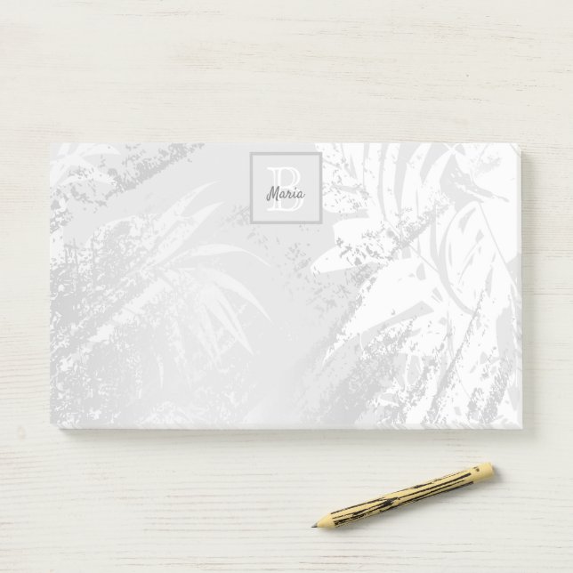 Bloco De Notas Palma de prata deixa monograma elegante (Na mesa)
