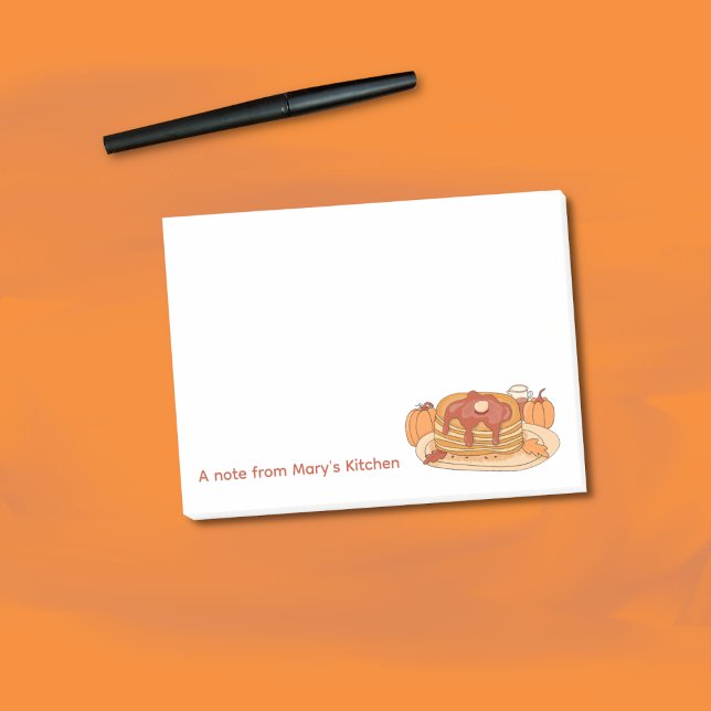 Bloco De Notas Pancas de picadas de abóbora caem notas adesivas (Personalized fall sticky notes with a watercolor pumpkin spice pancakes stack illustration .)