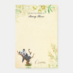 Bloco De Notas Panda Bonita com Flores Amarelas Notas Postadas