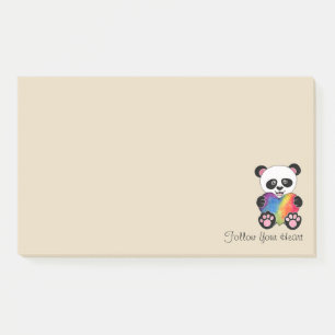 Bloco De Notas Panda bonito da aguarela com coração do arco-ír