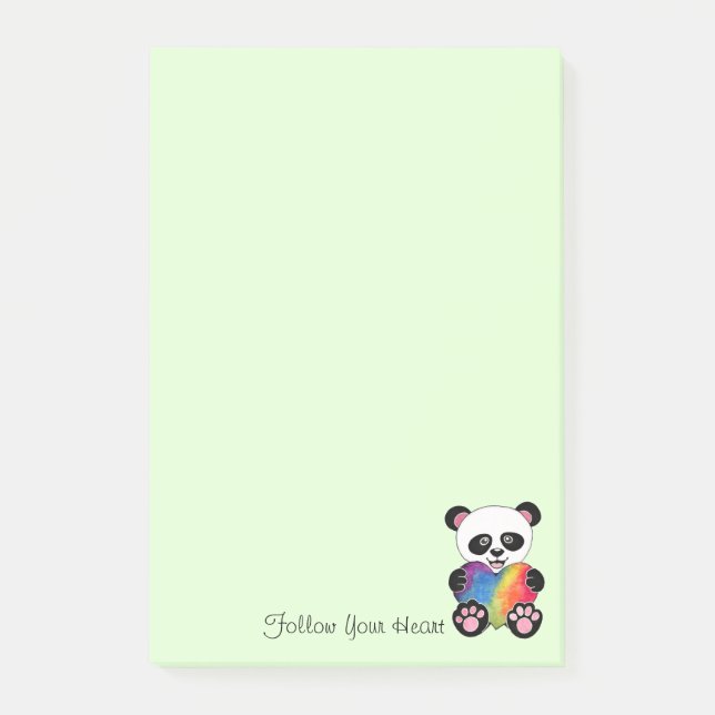 Bloco De Notas Panda Cuta De Aquarela Com Coração Arco-Íris (Frente)