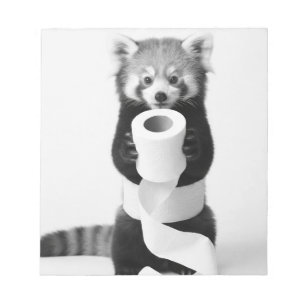 Bloco De Notas Panda Vermelho Adorável Segurando Papel Higiênico