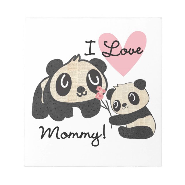 Bloco De Notas Pandas eu amo mamães (Frente)