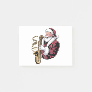 Bloco De Notas Papai Noel Tocando Saxofone Músico de Natal Saxofo