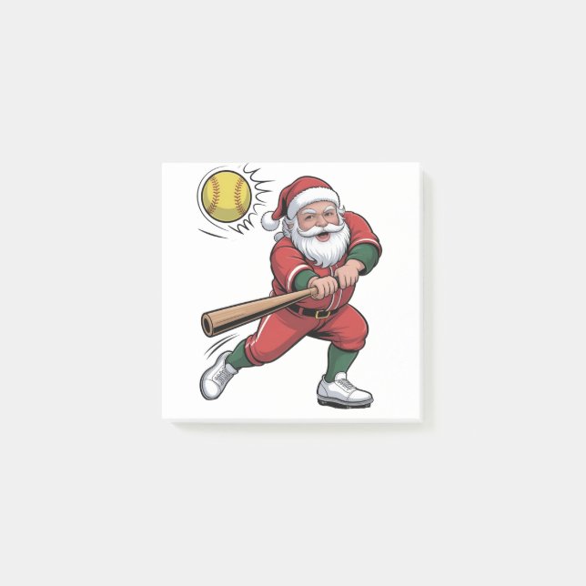 Bloco De Notas Papais noeis Jogando Softball no Natal (Frente)