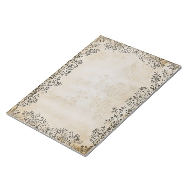 Bloco De Notas Papel Antigo Frame das Flores Pretas (Inclinado)