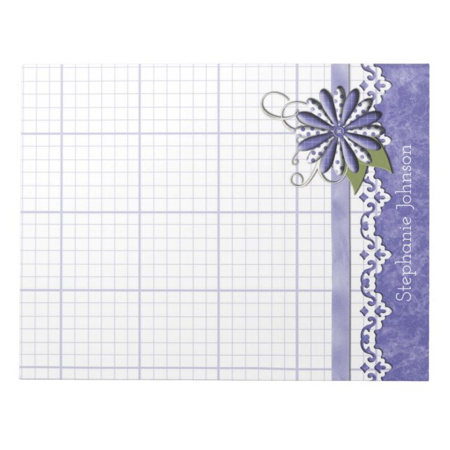 Bloco De Notas Papel azul e branco - Floral (Frente)
