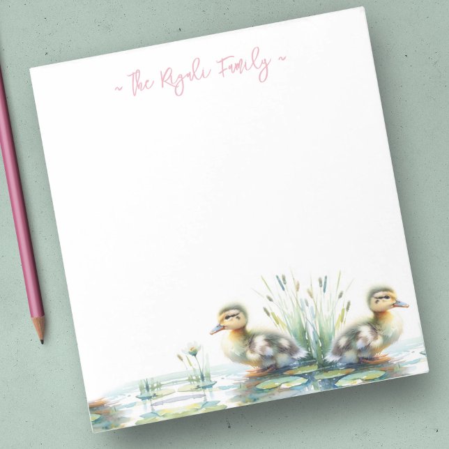 Bloco De Notas Papel de Carta de Água Patos Personalizados (Duck custom notepad features cute watercolor ducklings exclusive to Do Tell A Belle. Personalized)