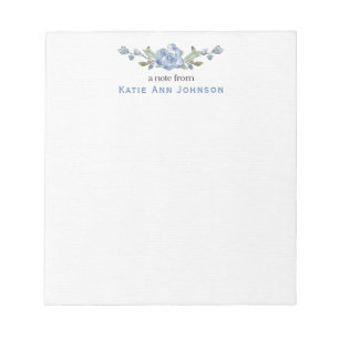 Bloco De Notas Papel de Carta Personalizado Floral Azul Personali