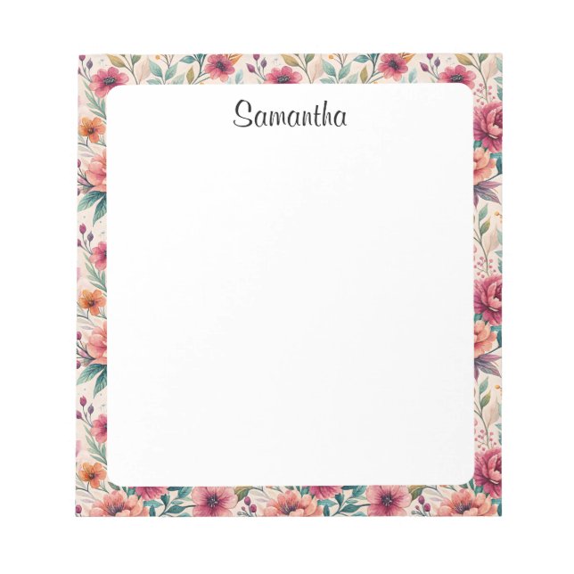 Bloco De Notas Papel de Carta Personalizado Floral Personalizado (Frente)