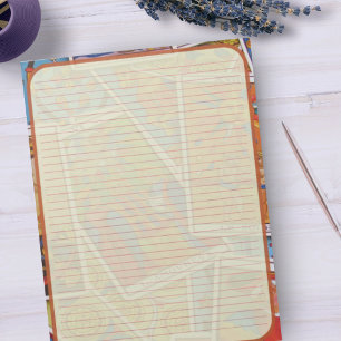 Bloco De Notas Papel de Carta Retro Borda Laranja Linhado