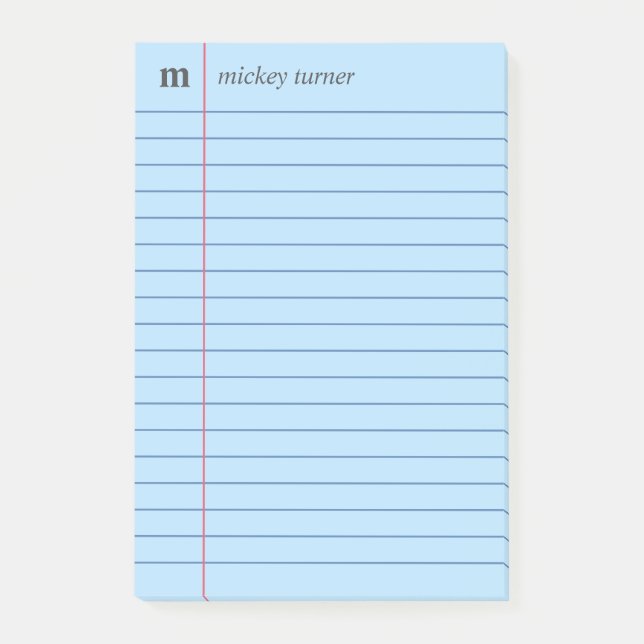 Bloco De Notas Papel de notebook Azul Adicione seu nome e inicial (Frente)