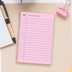 Bloco De Notas Papel de notebook rosa Adicione seu nome e inicial