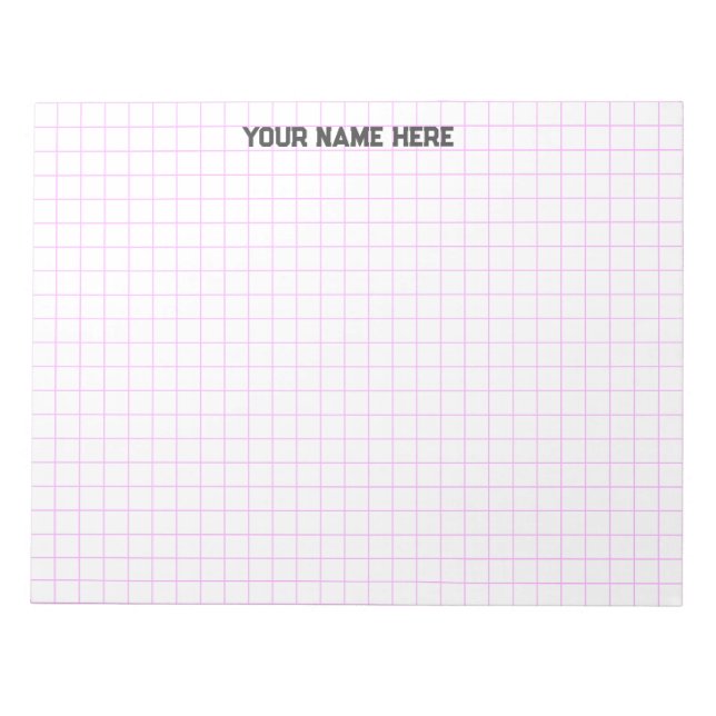 Bloco De Notas Papel Gráfico Grande de Nome Personalizado Rosa (Frente)
