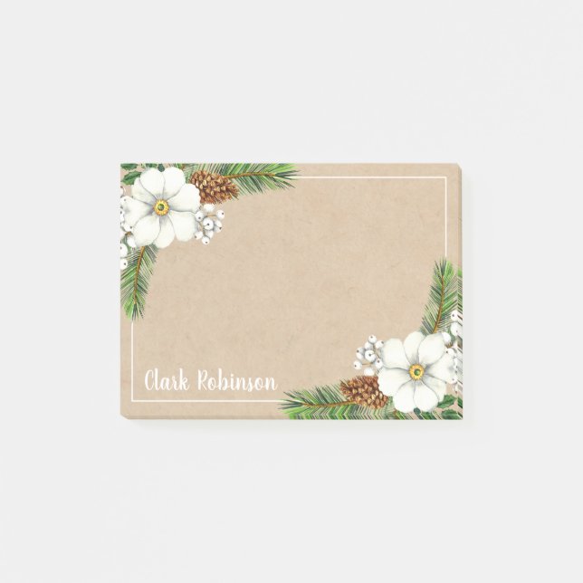 Bloco De Notas Papel Kraft Pinecone White Floral (Frente)