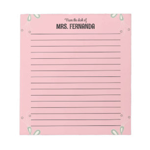 Bloco De Notas Papel Linhado de Professora Rosa Fofo Da Mesa De