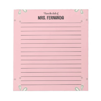 Bloco De Notas Papel Linhado de Professora Rosa Fofo Da Mesa De