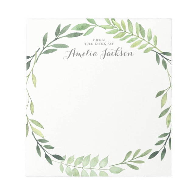 Bloco De Notas Papel Personalizado de Leaf Verde Wreath (Frente)