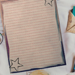 Bloco De Notas Papel Vermelho Rústico Estrelas Rústicas Borda Chi