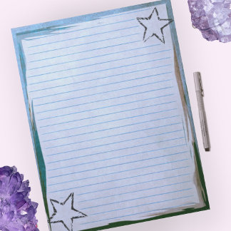 Bloco De Notas Papel Vinculado Azul Estrelas Rustic Borda Chic Gr