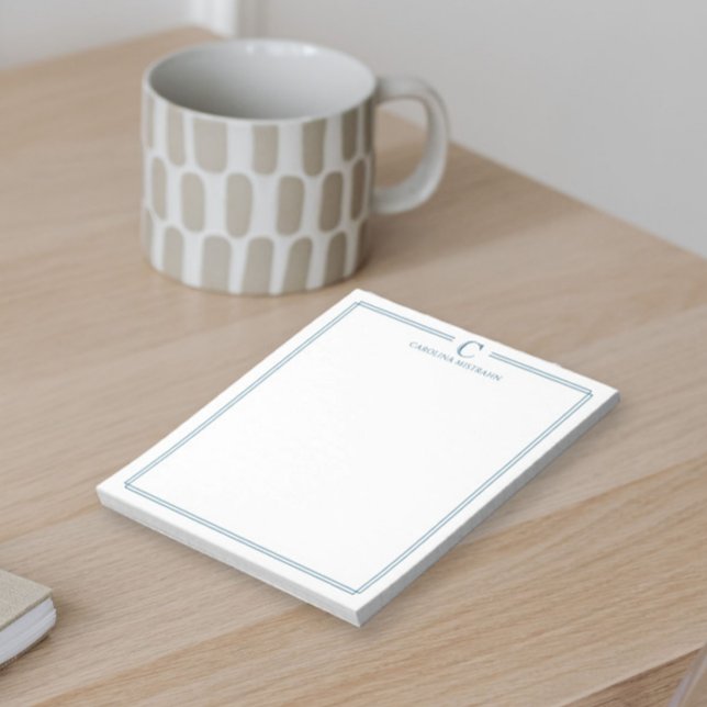 Bloco De Notas Papelaria com borda azul marinho elegante monogram (Criador carregado)