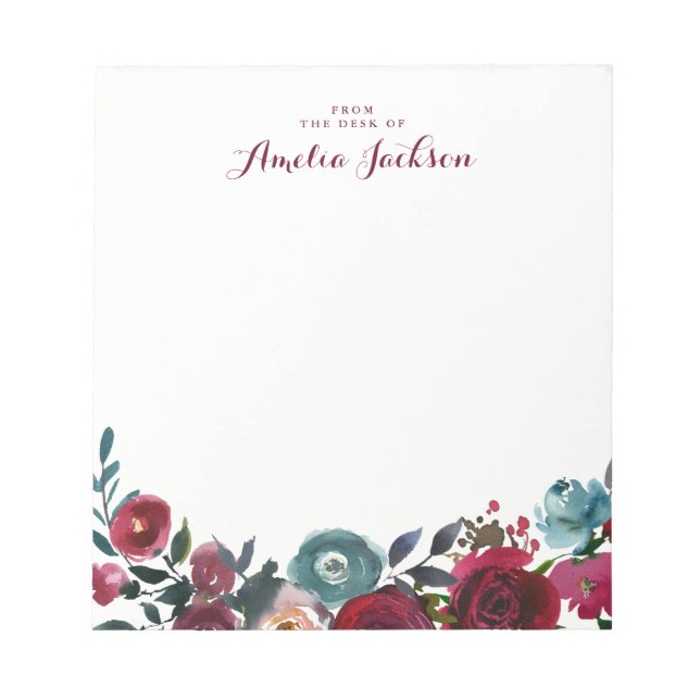 Bloco De Notas Papelaria de Nota Personalizada Floral Azul Borgon (Frente)