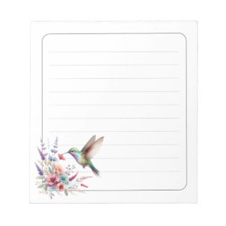 Bloco De Notas Papelaria Floral Colorida de Beija-flor com Linhas