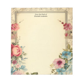 Bloco De Notas Papelaria Floral Vintage Antiga Cor-de-Rosa Azul D