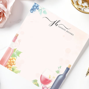 Bloco De Notas Papelaria Personalizada Aquarela de Vinho