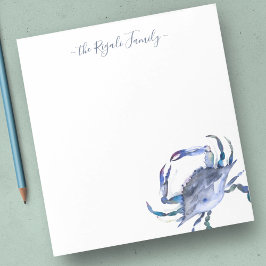 Bloco De Notas Papelaria Personalizada Caranguejo Azul Aquarela