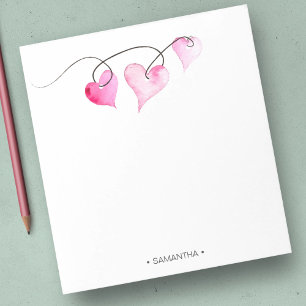 Bloco De Notas Papelaria Personalizada Corações Rosa Aquarela