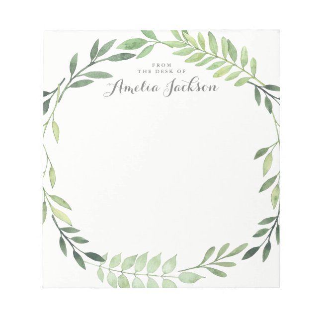 Bloco De Notas Papelaria Personalizada Coroa de Folhas Verdes (Frente)