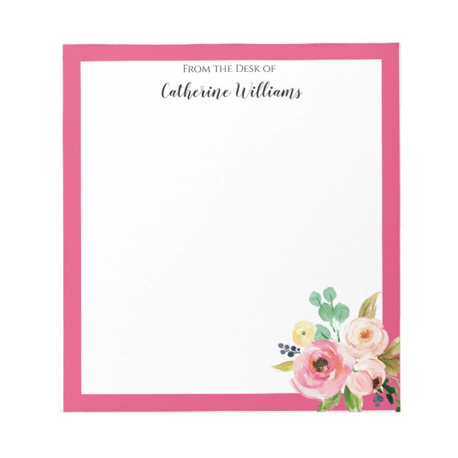 Bloco De Notas Papelaria Personalizada de Nome Floral do Pastel (Frente)