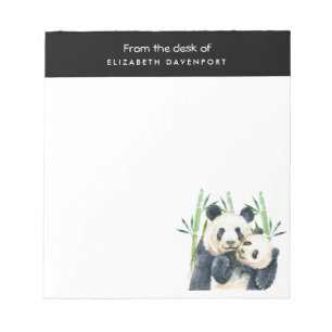 Bloco De Notas Par Panda Bonito no Bambu Watercolor Notepad