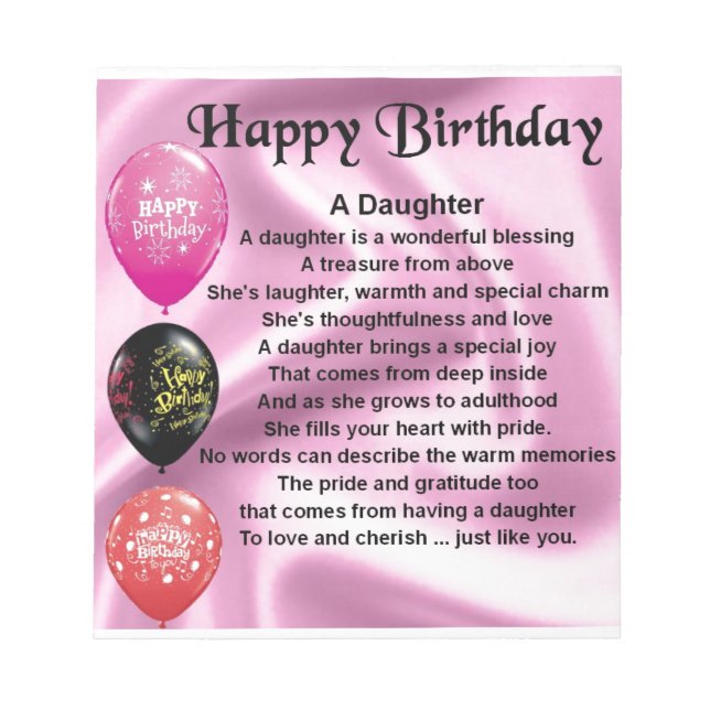 Bloco De Notas Parabéns para poesia da filha (Frente)