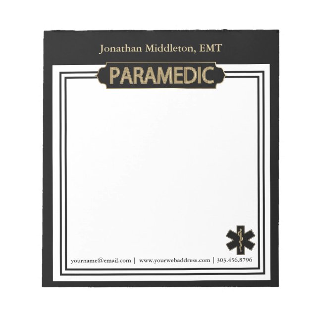 Bloco De Notas Paramedico - Notepad preto e Dourado (Frente)