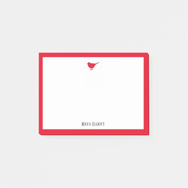 Bloco De Notas Passarinho Vermelho Vibrante e Borda c/ Branco & N (Frente)
