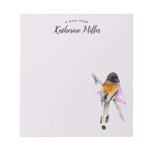 Bloco De Notas Pássaro alaranjado e preto elegante da aguarela