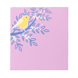 Bloco De Notas Pássaro Amarelo Ilustrado em um Fundo Rosa
