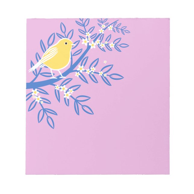 Bloco De Notas Pássaro Amarelo Ilustrado em um Fundo Rosa (Frente)