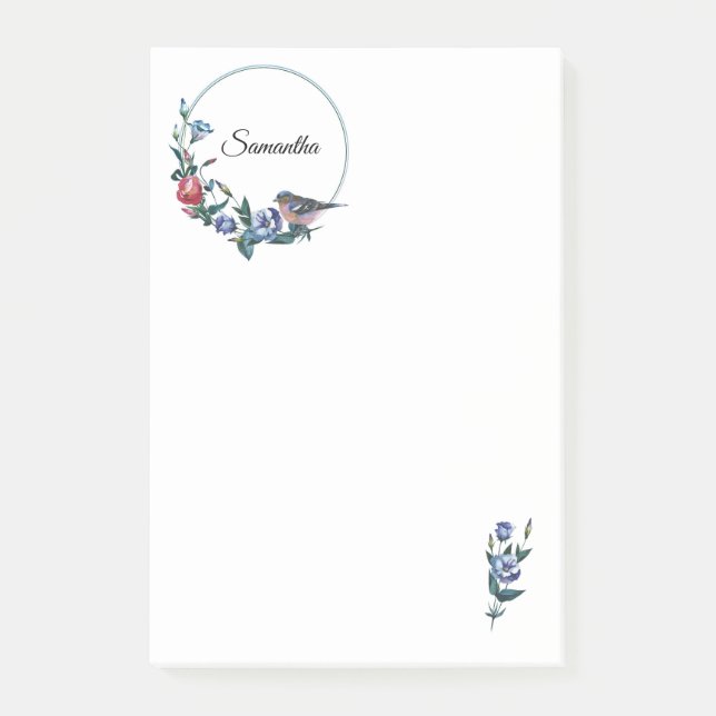 Bloco De Notas Pássaro Flor Personalizado (Frente)