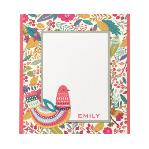 Bloco De Notas Pássaro Floral Corante