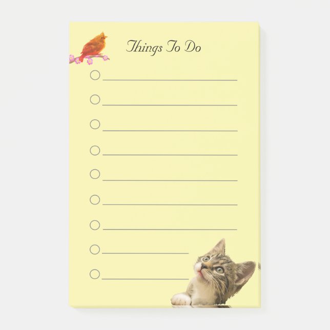 Bloco De Notas Pássaro & Gato em Coisas Amarelas para Fazer  (Frente)