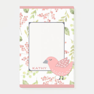 Bloco De Notas Pássaro Rosa Bonito Floral