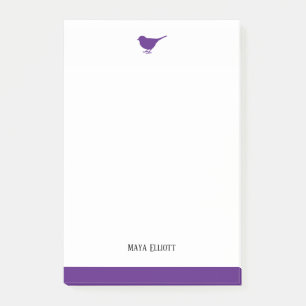 Bloco De Notas Pássaro Roxo Branco e Brilhante com Borda