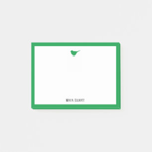 Bloco De Notas Pássaro Verde e Borda Brilhante com & Nome Branco