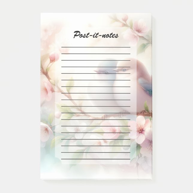 Bloco De Notas Pássaros de Amor da Primavera Flor de Cerejeira Fl (Frente)