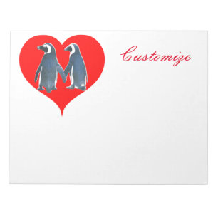 Bloco De Notas Pássaros do Amor Casal Pinguim Coração Vermelho Th